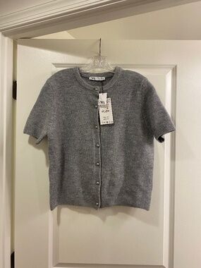 Zara gray short sleeve cardigan, XL, NWT